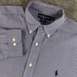 Ralph Lauren Yarmouth Men's 16.5 Purple Gingham Button Down Shirt